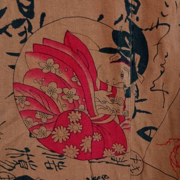 Tianello Art to Wear Shirt Womens S Brown Asian Print Tencel 3/4 Sleeve USA Made - Picture 11 of 12